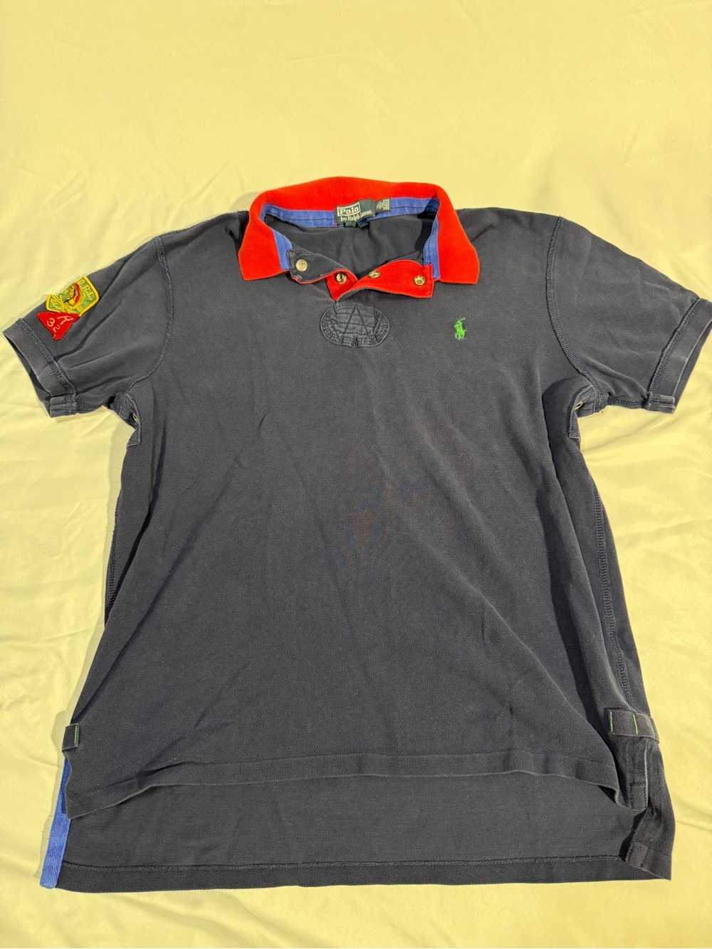 Vintage Ralph Lauren Navy Polo with Red Collar and Green Pony